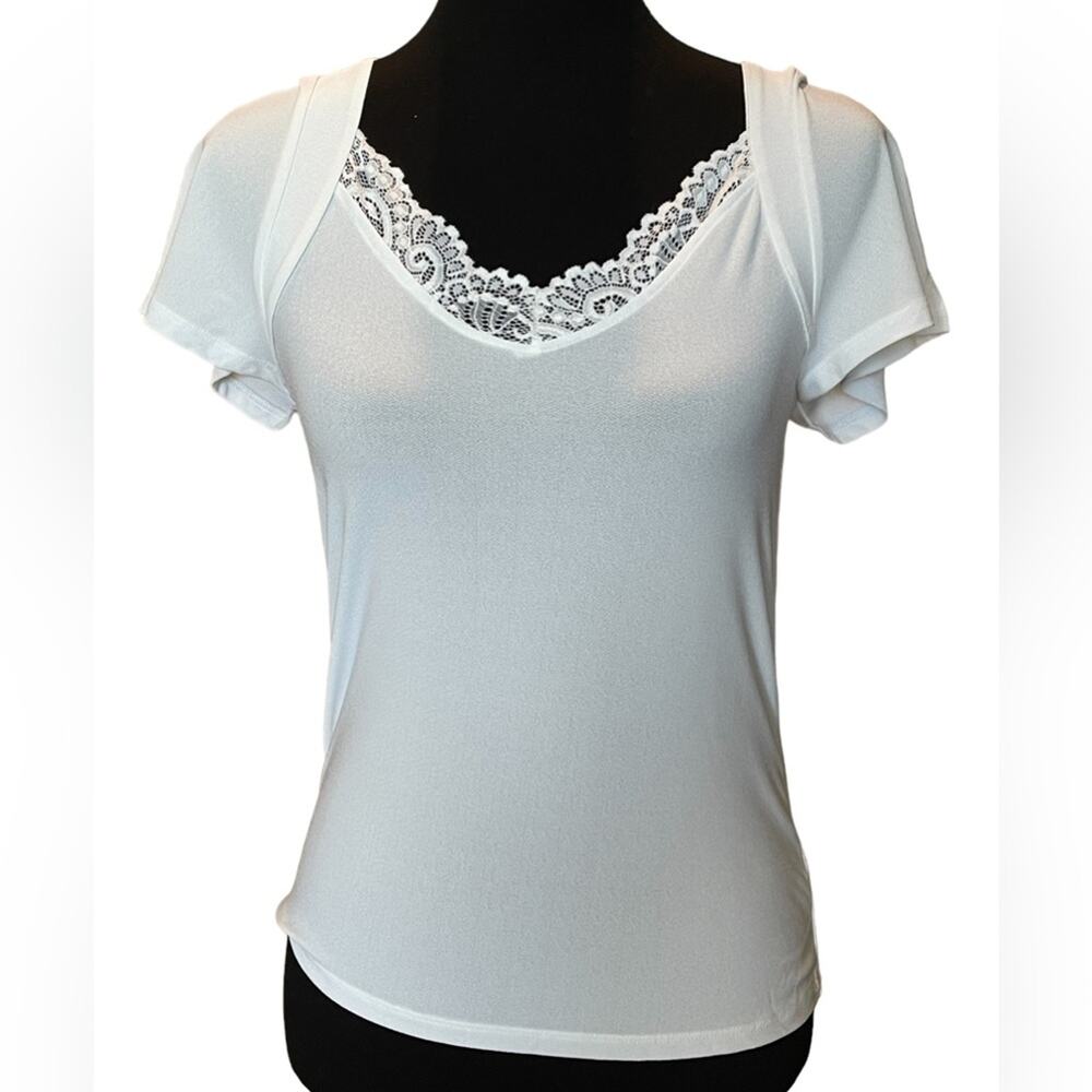 New ~ HALOGEN ~ Lace Detail Neck Top Size XXS *Closet Staple :)